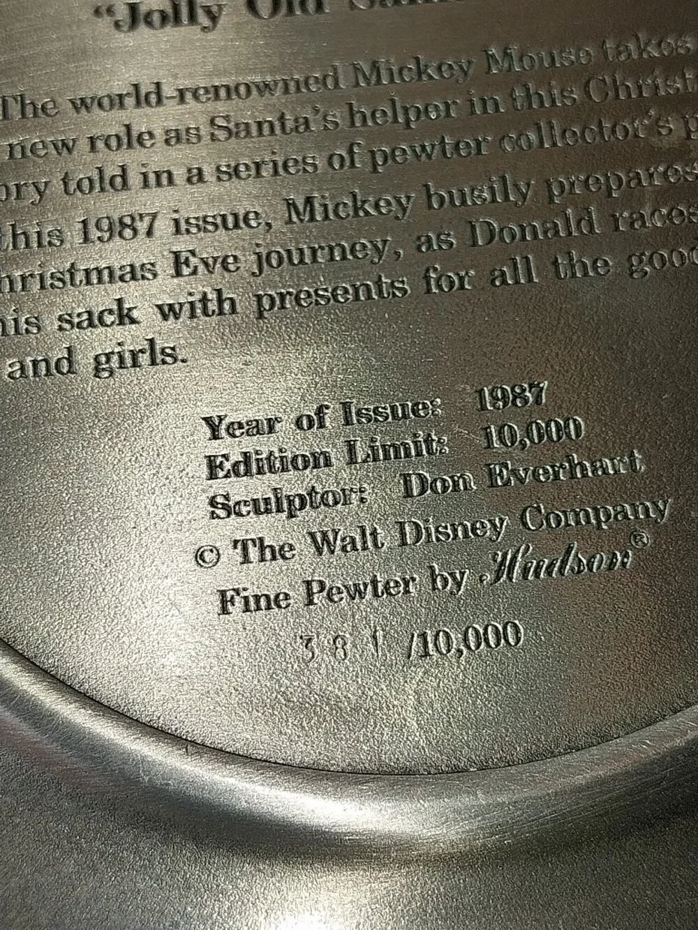 Christmas Hudson Disney Pewter Plate 